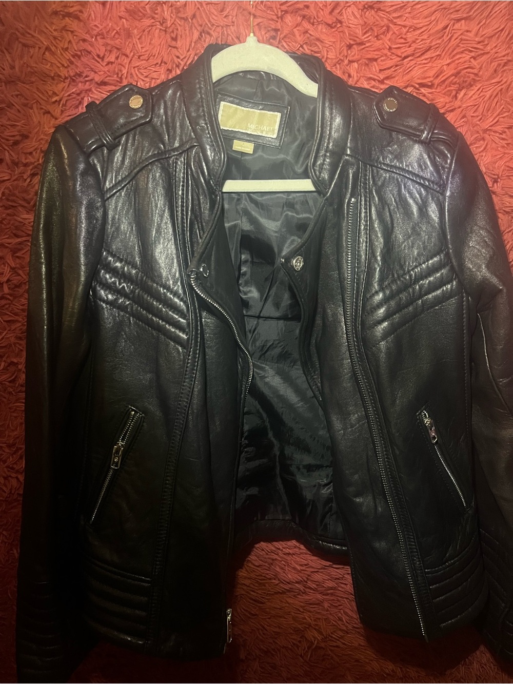 Michael Kors Genuine Leather Moto Jacket - Women Size Large